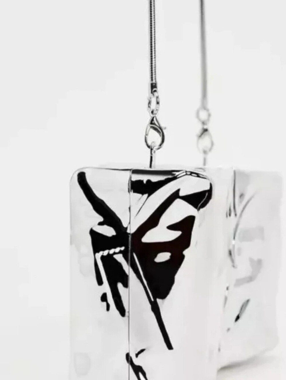 Zara Metallic Minaudiere Box Clutch Bag Chain Reflective Silver 6509/310 New - Picture 4 of 5